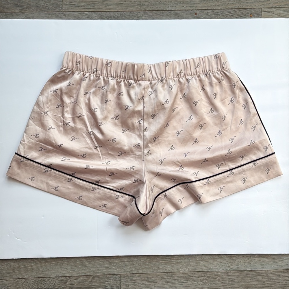 VS Blush Satin Lounge Sleep Patch Logo Boxer Short V Print Blush Black Piping-S - Picture 4 of 10